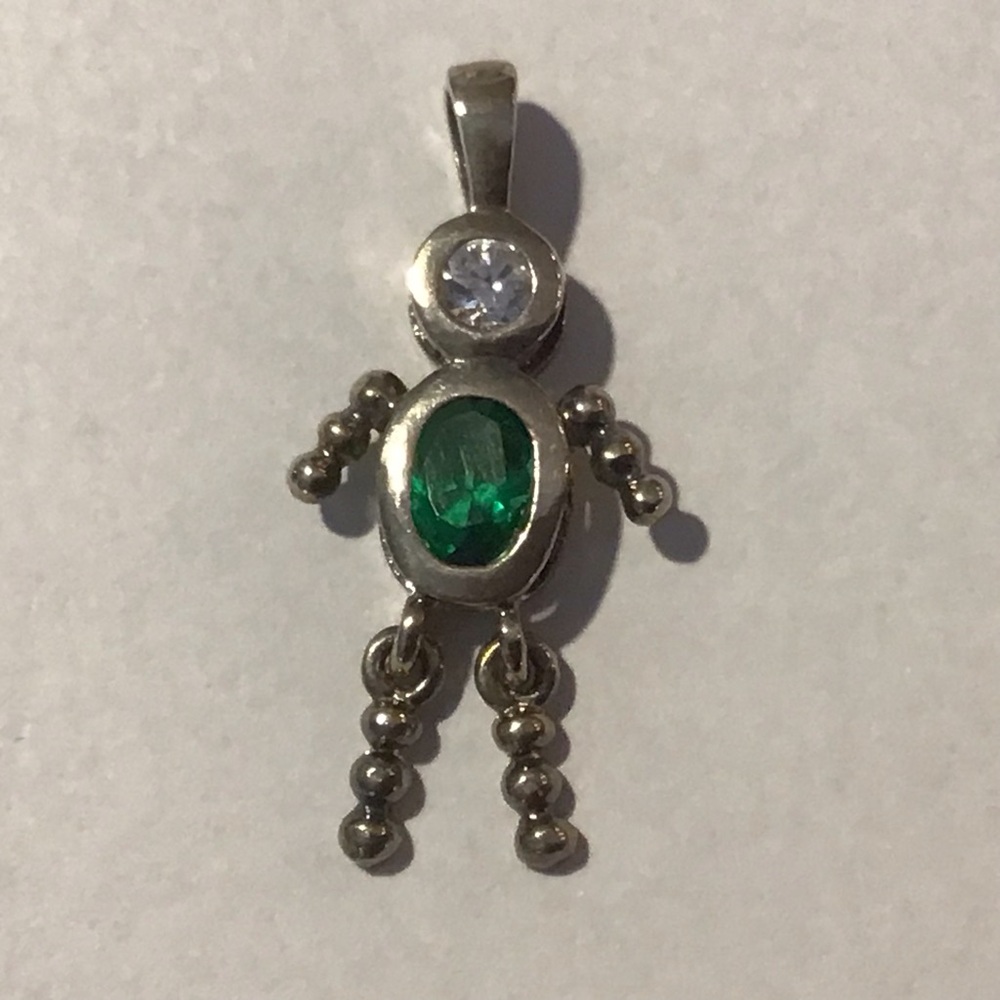Vintage Sterling 925 Silver Birthstone Green Emerald Rhinestone CZ Pendant